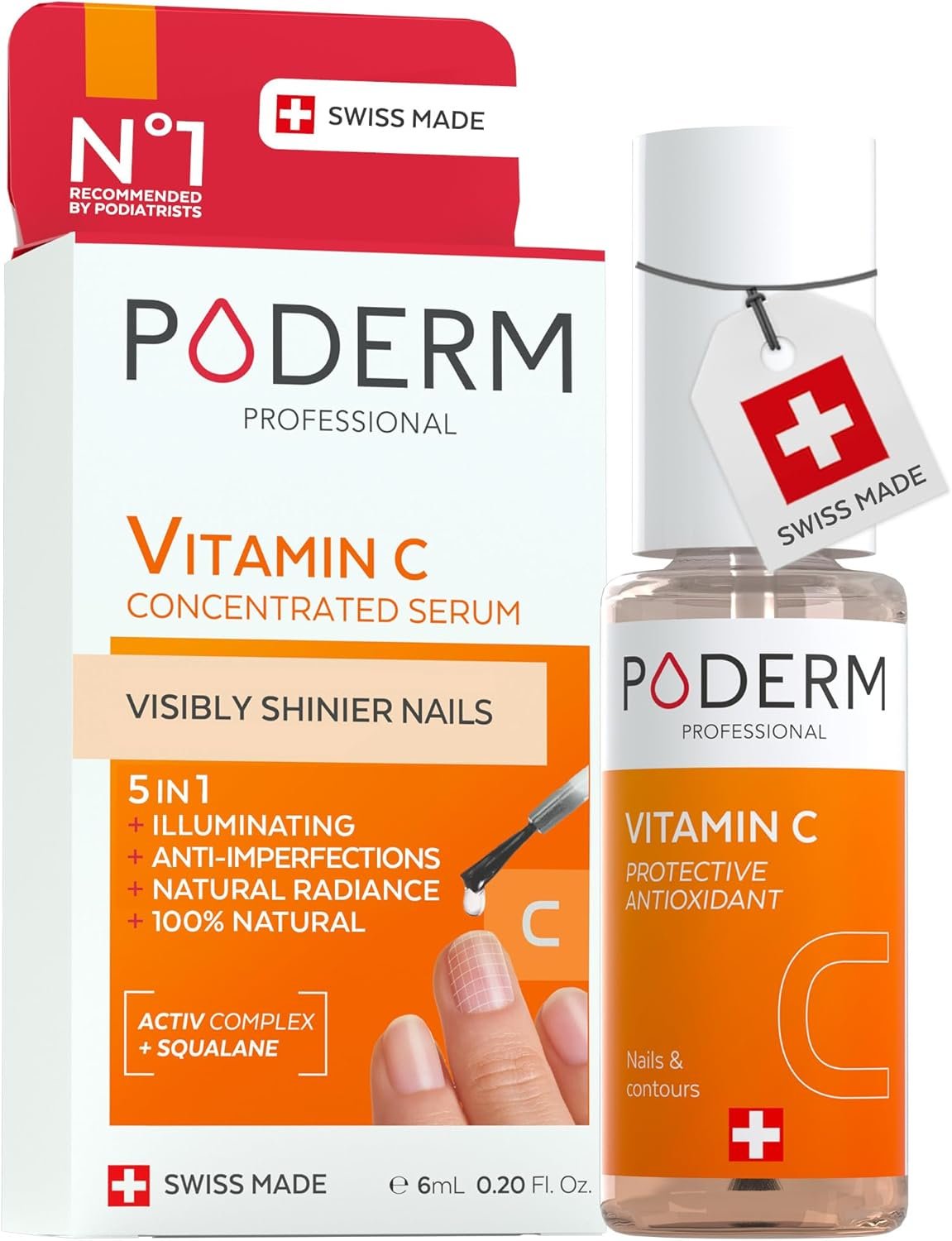 5 en 1 Sérum Booster Ongles - Vitamine C | Soin Illuminateur & Antioxydant pour Ongles Ternes - 6 ML | Nourrit, Renforce et Protège L’ongle | 100% Naturel - Développé par un Podologue en Suisse