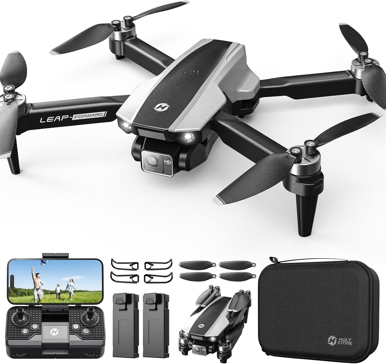 HS200P Drone avec Caméra 1080P pour Enfants et Débutants | Quadricoptère RC Pliable avec Flux Optique, Vol par Trajectoire, Flips à 360°, 3 Vitesses et 2 Batteries, Facile à Piloter