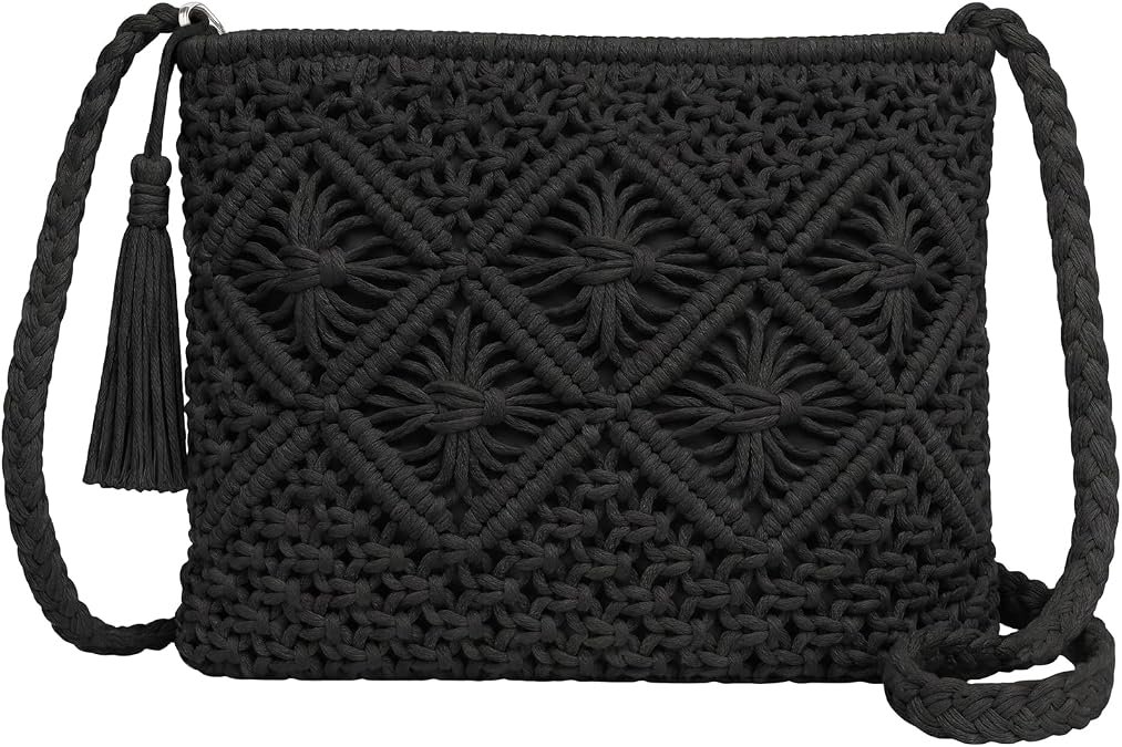 1Pcs Crossbody Handbags for Women Boho Handwoven Shoulder Crochet Purse with Tassel for Summer Beach Travel