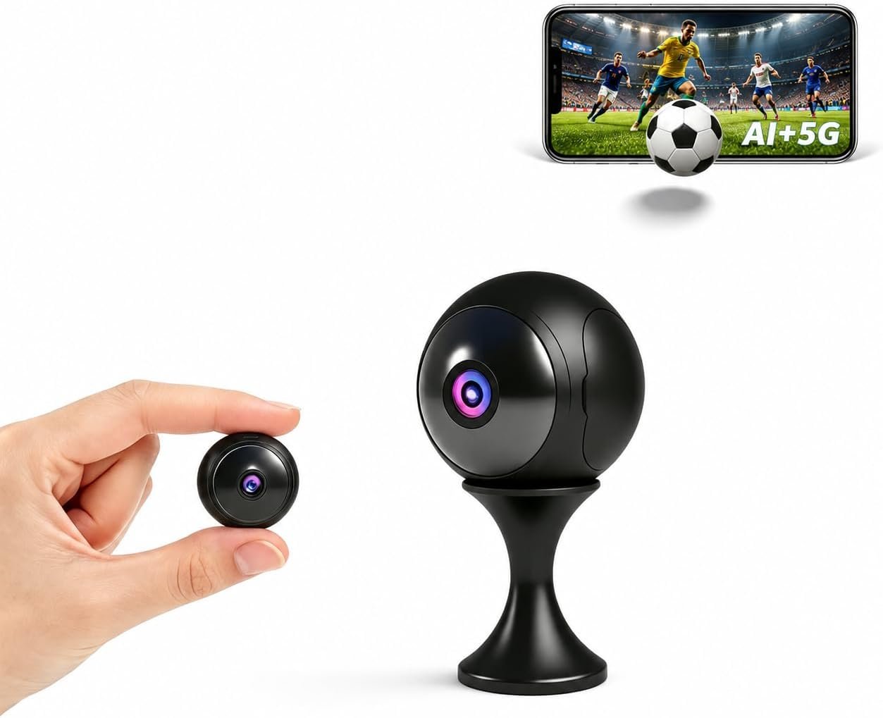 Camera Espion, 4K Mini AI Caméra de Surveillance WiFi (2,4G/5G) Détection Personnes et Animaux, Vision Nocturne HD Stockage Local & Cloud