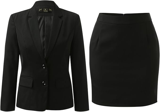Costume 2 Pièces pour Femme 2 Boutons pour Le Travail Le Bureau Veste Cintrée Jupe Ensemble