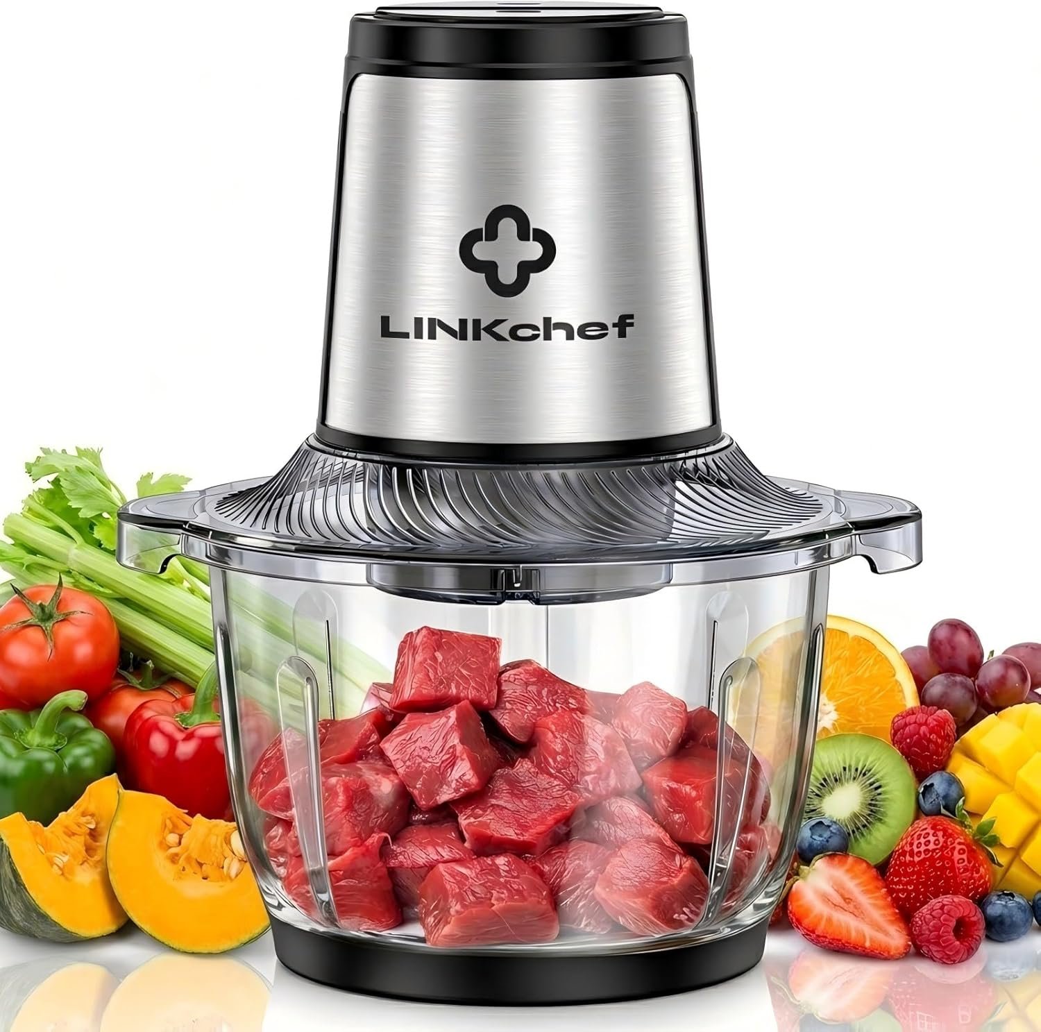 Hachoir Électrique 1,5L Bol en Verre, 2 Vitesses, Lames en Acier Inox à 3 Niveaux – Mini Robot de Cuisine pour Viande, Légumes, Noix & Aliments Bébé
