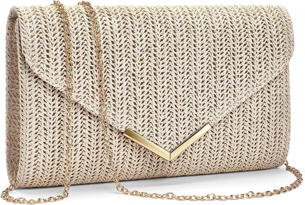 RNIEGA Straw Clutch Purse for Women Summer Beach Bag Woven Envelope Crossbody Shoulder Bags for Wedding Vacation Travel Party