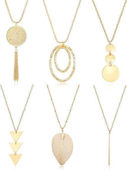 Fesciory Long Colliers pour Femme, 6 PCS Gold Plaqué Y-Collier Set