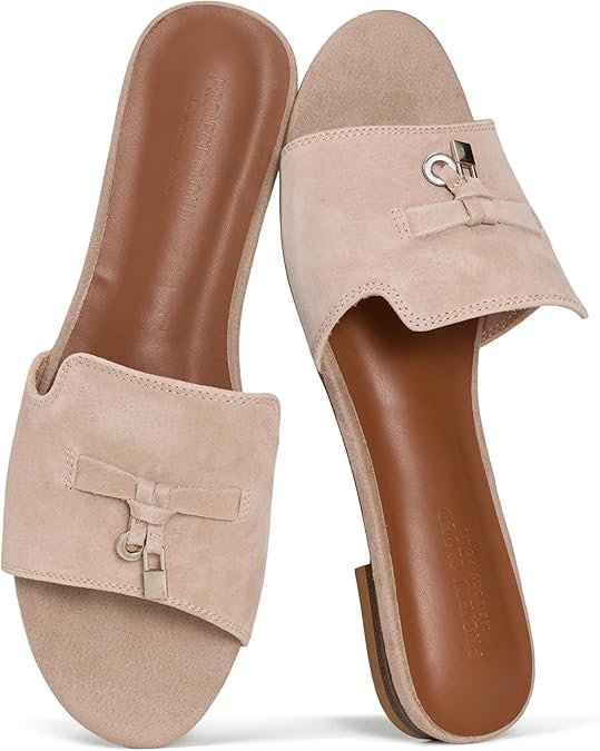 100% Véritable Cuir Dressy Sandales plates pour les femmes (Cannes) | Antidérapantes Sandales Femmes Memory Foam Insole Slides for Women Footwear Lightweight Confortable Casual Summer Designer Sandales
