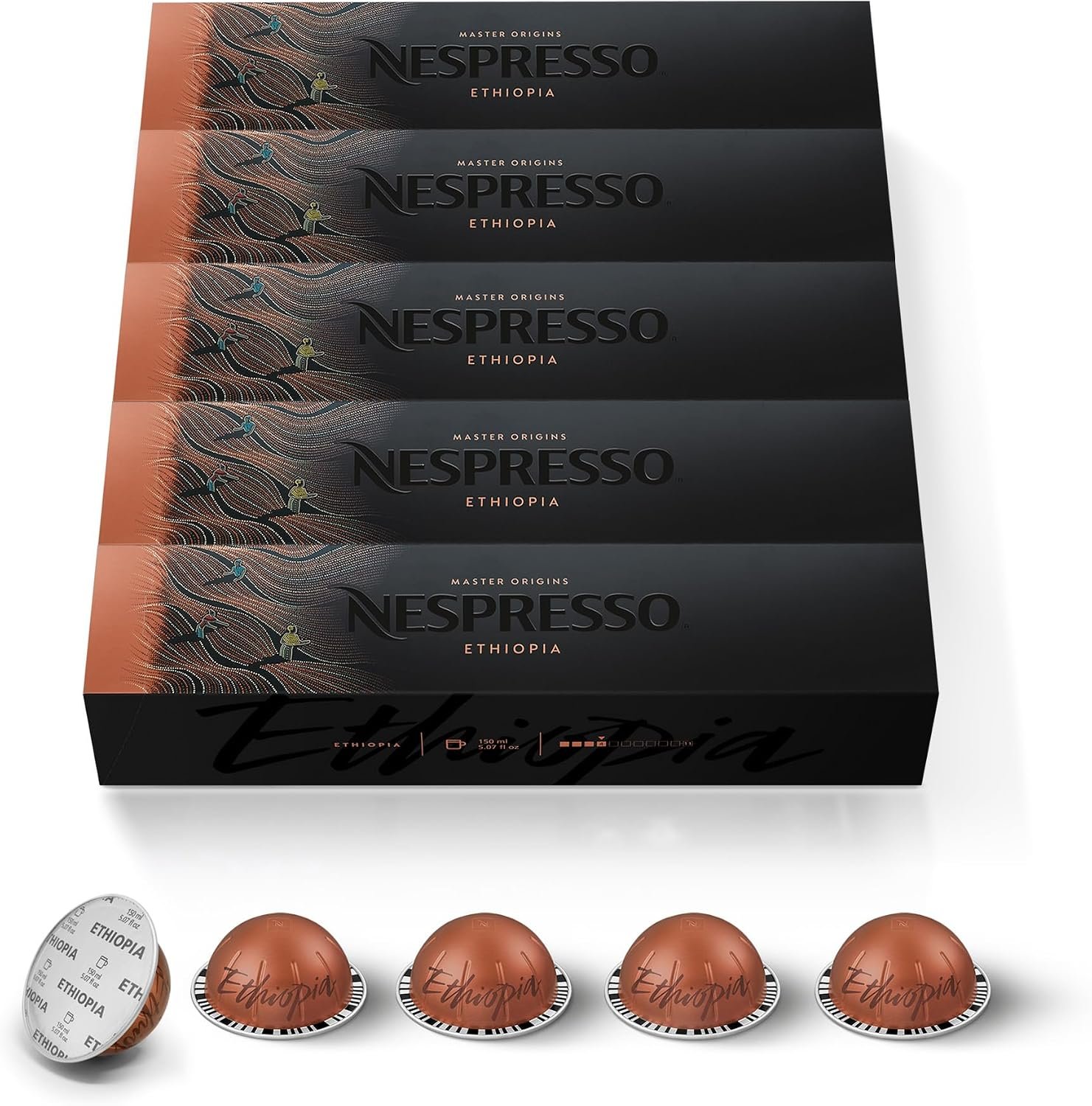 Assortiment Ethiopia Arabica - 10 Capsules Café Compatible avec machines Nespresso Vertuo - Dosette café aux notes fruitées de myrtille - Torréfaction double