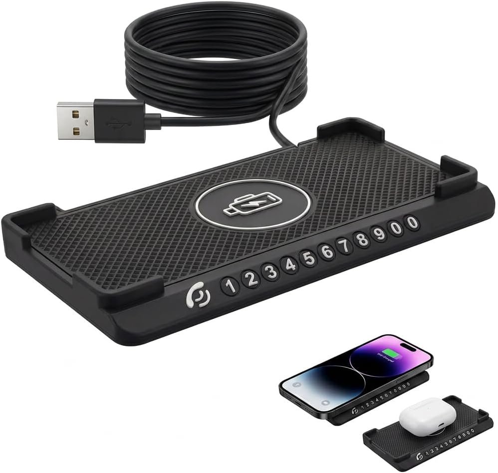 Chargeur Induction Voiture 15W, Chargeur sans Fil Rapide pour Voiture, Antidérapant avec Plaque d'Immatriculation et Câble USB 1,5m, Compatible avec iPnone 16 15 14 13 12 11 X Galaxy S23/22/S21