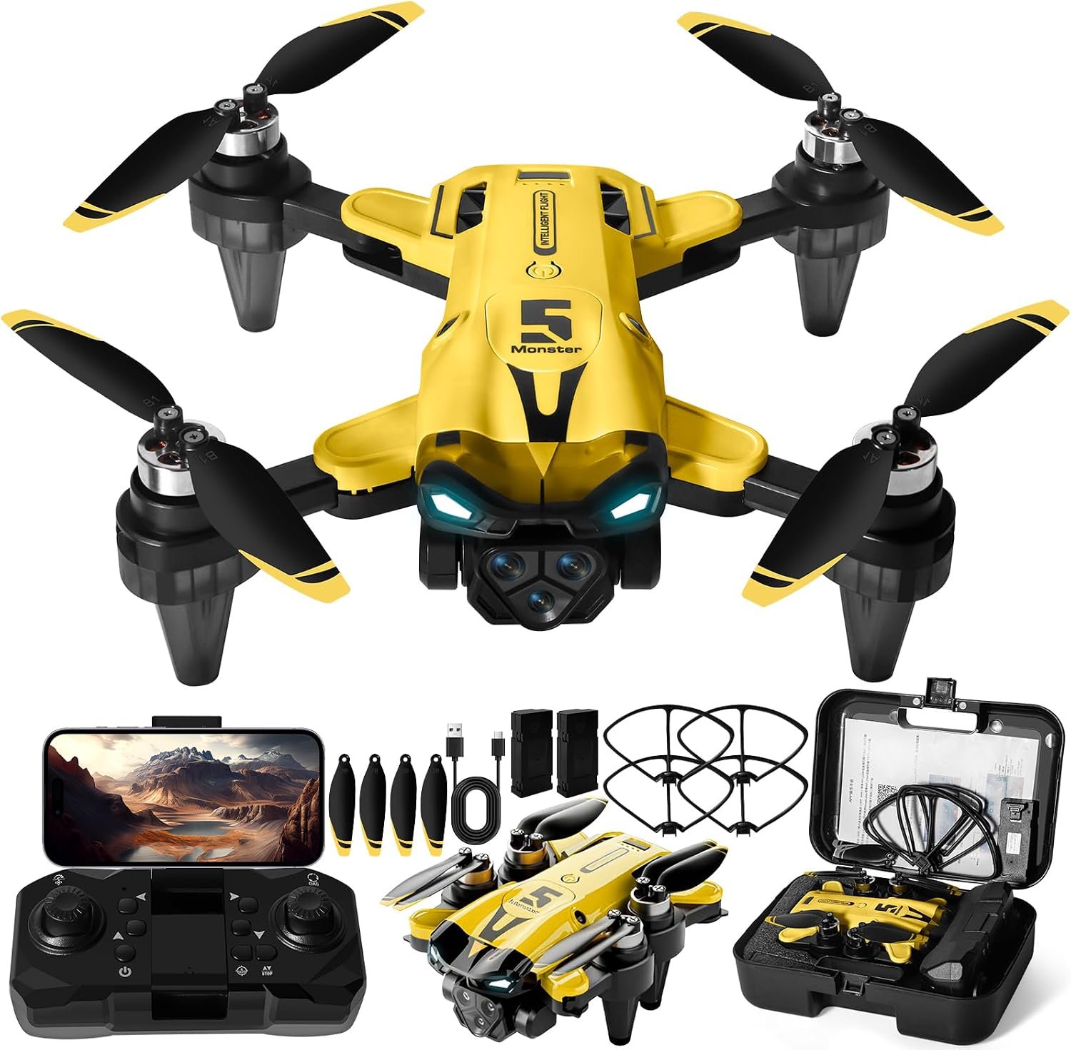 Drône Avec Caméra 4K, Drône Pliable, Drone Quadricoptère FPV WiFi Télécommandé, Mode sans Tête, Maintien d'Altitude, 360°Flips, Selfie par Geste, 2 Batteries