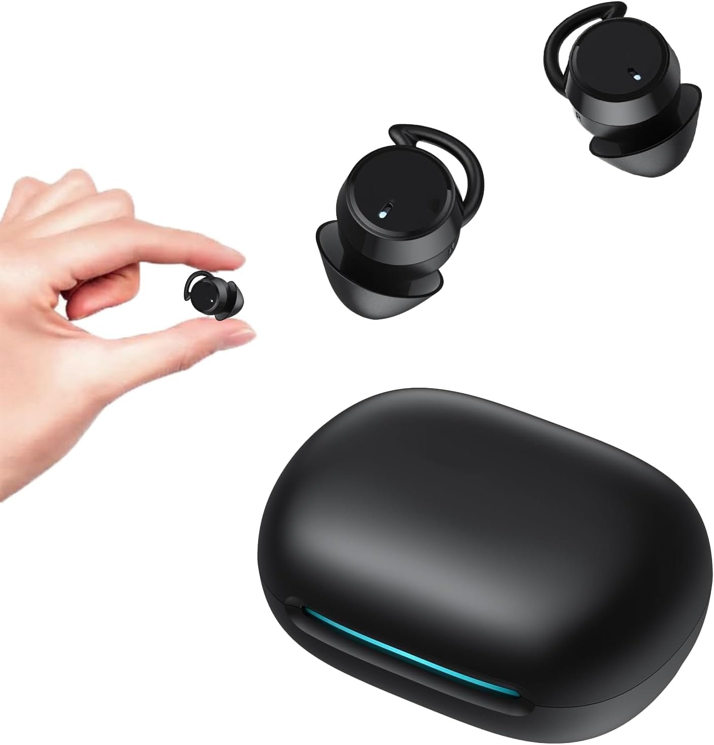 MS217 Écouteur Traducteur Instantané IA 165 Langues | Ecouteurs Bluetooth Sans Fil 6.0, 40H d'Autonomie, Mini Écouteur Sommeil pour Dormir sur le Côté, Voyages, Réunions – Noir
