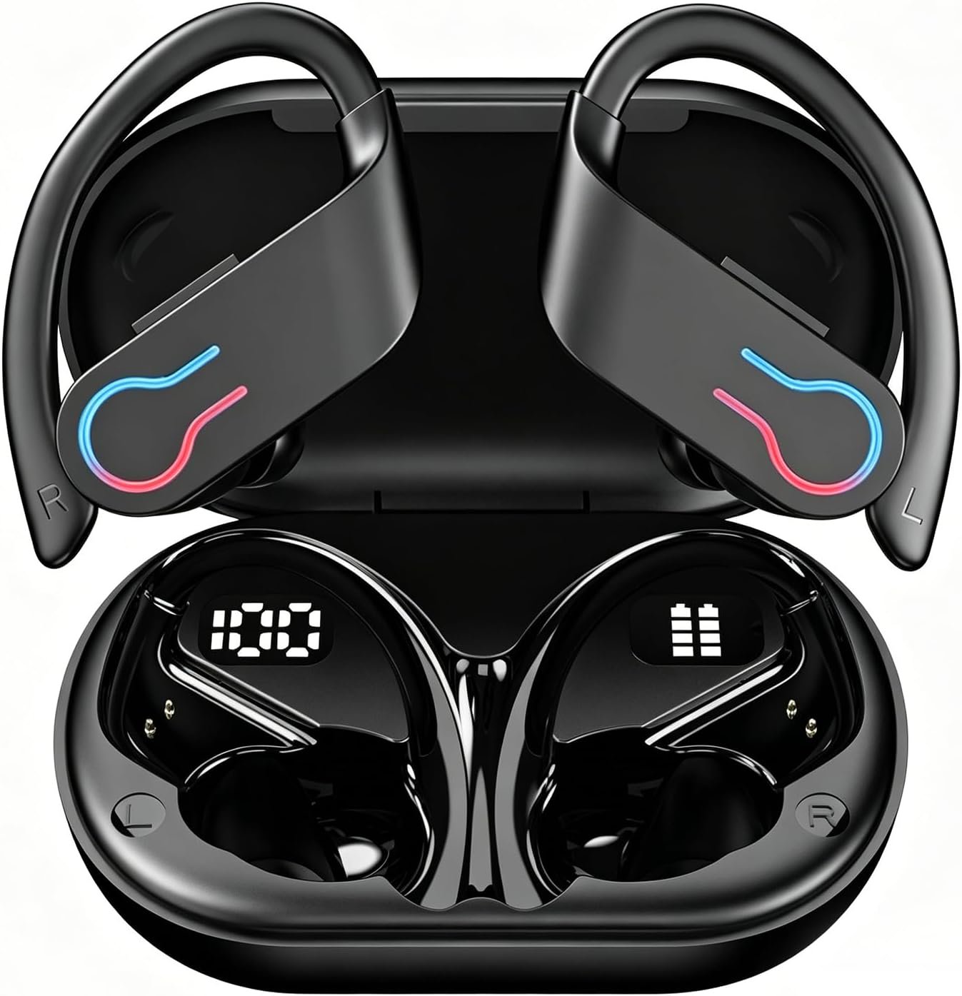 Écouteurs Bluetooth 2026 sans Fil Sport, Bluetooth 5.4 HiFi Stéréo | 100H Autonomie, Réduction Bruit ENC 4 Mic, IPX7 Étanche, Contrôle Tactile, Écran LED Casque Oreillette pour Running Fitness V