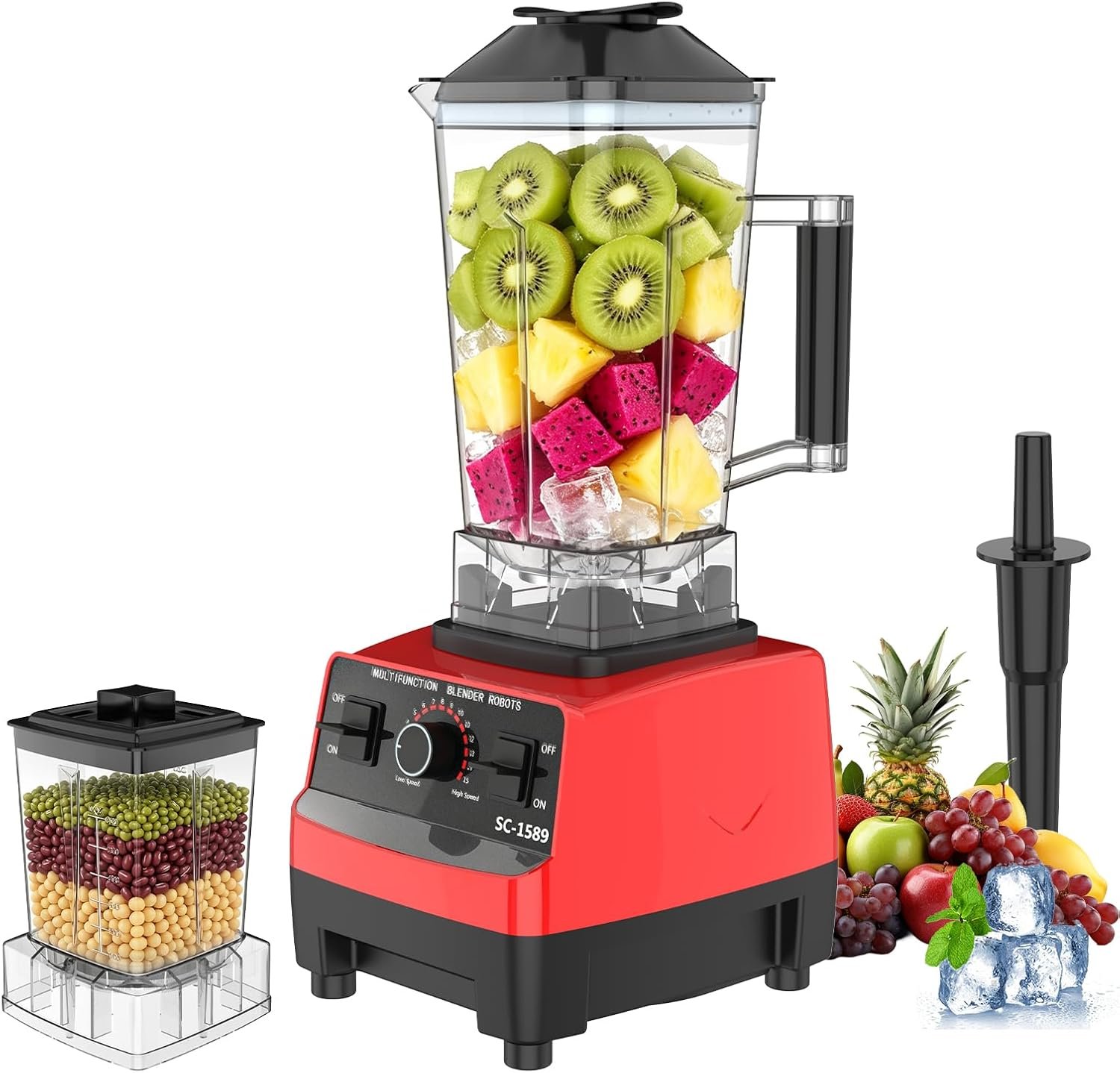 2-en-1 mixeur blender,2L blender smoothie,2000 W mixer,15 vitesses,Pour smoothies,jus, sauces(rouge)