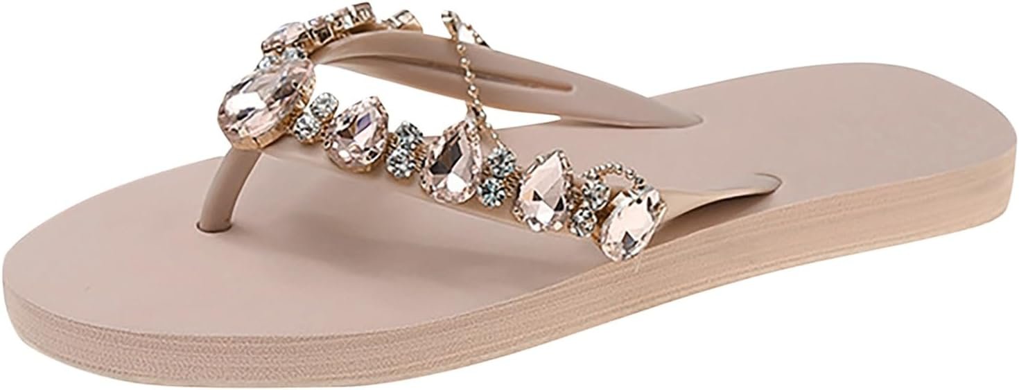 Tongs élégantes pour femme - Sandales plates à paillettes - Sandales d'été décontractées