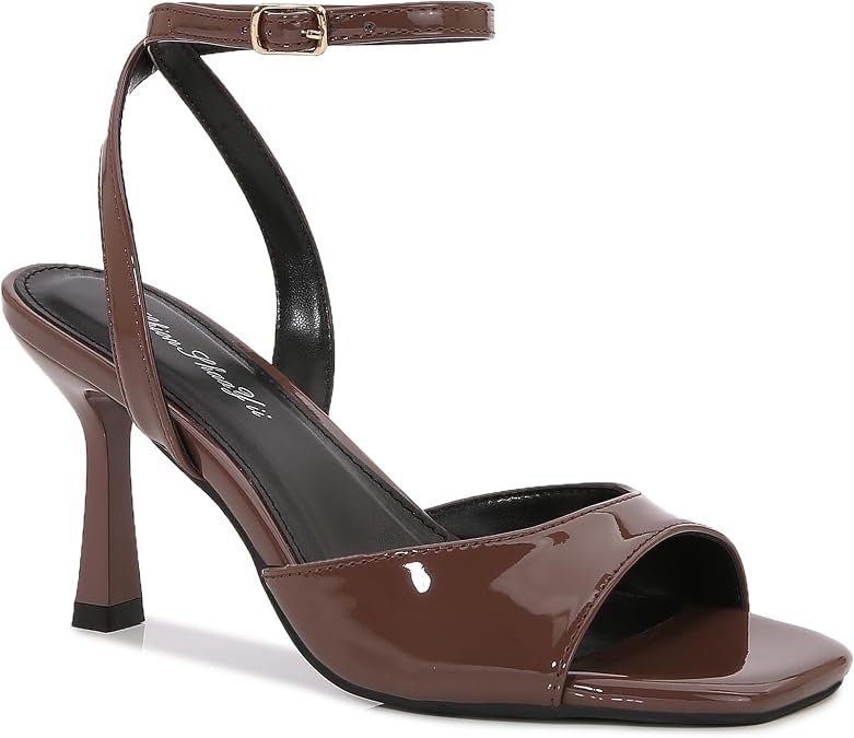 Sandales à bouts carrés pour chaton pour femmes | Bracelet à boucle de cheville, talon médian, orteil ouvert, bal de promo de mariée de mariage Chaussures de robe sexy