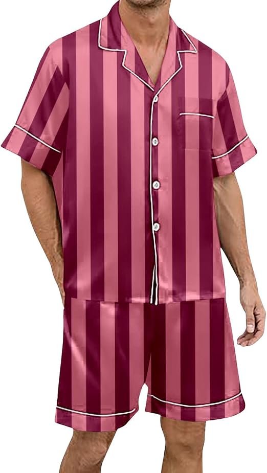 Pyjama Boutonné Manches Courtes Motif Rayé Homme Tenue Nuit Confortable Respirant Léger idéal détente maison coton doux agréable toutes saisons Style Classique Ensemble Vêtement Soirée Relaxation