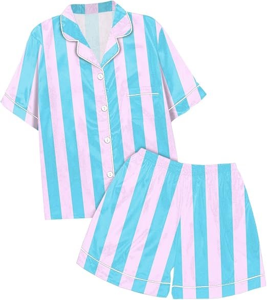 Pyjama Homme boutonné à Manches Courtes Imprimé Rayé Confortable Vêtement Nuit Détente Maison en Coton Doux Léger Idéal Pour Sommeil