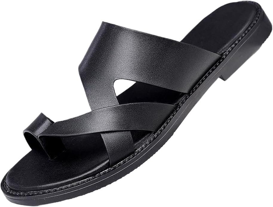 Claquettes Décontractées Hommes à Brides Croisées en Cuir Synthétique Souple Semelle Antidérapante