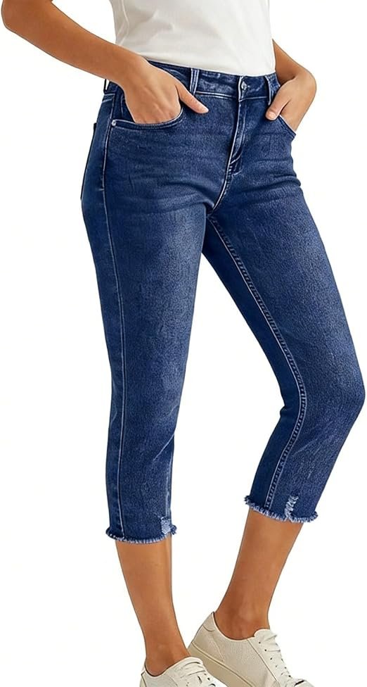 Corsaire Femme Jean Taille Haute Jambe Large Pantacourt Été Jean