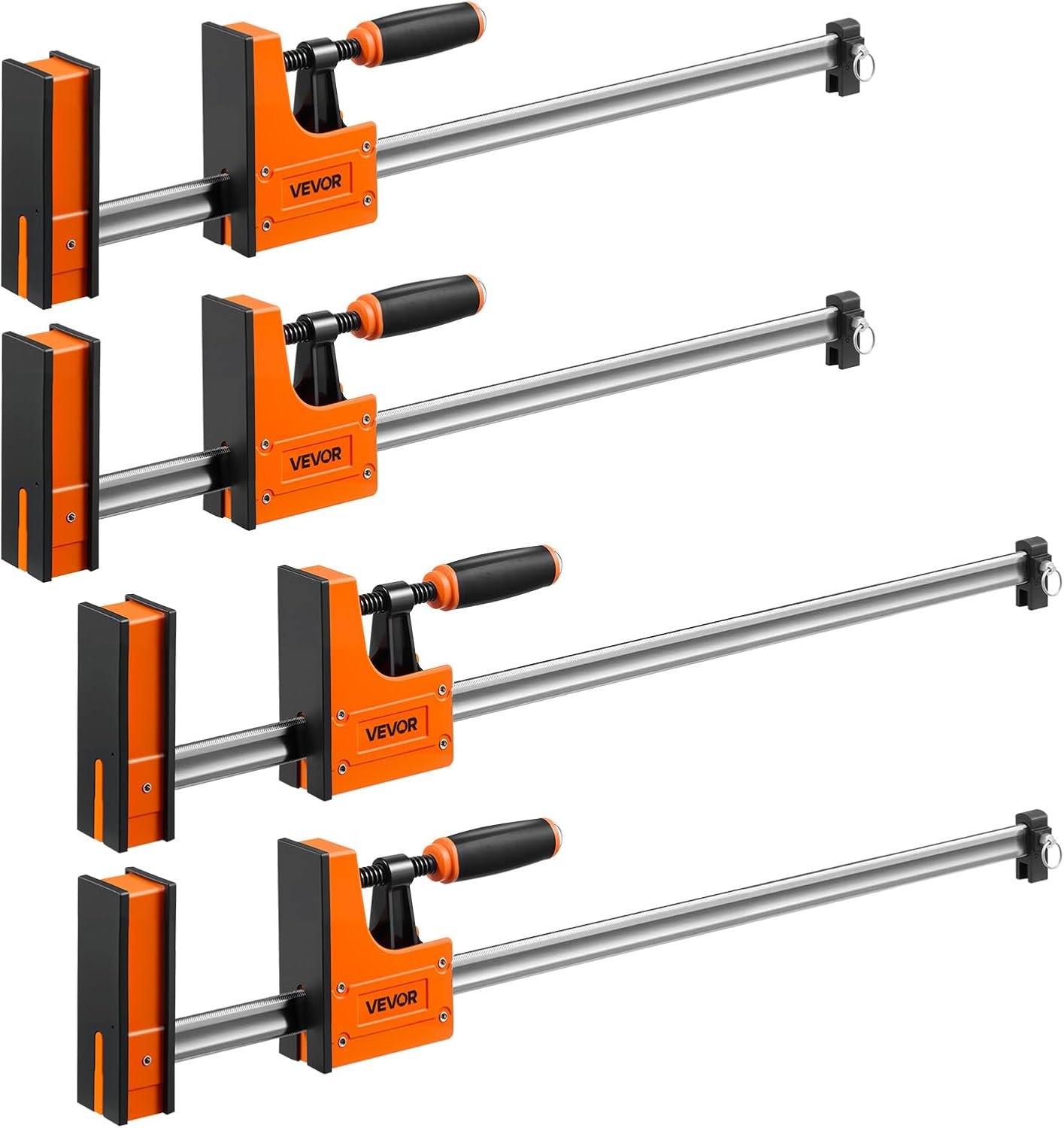 VEVOR Bar Clamps for Woodworking, 4-Pack, 24" and 31" F Clamps, 1100 lbs Load Limit, Clamp/Spreader 2 Modes, Soft Rubber Pads, Ergonomic Handle, Carbon Steel Bar, for Wood Working and Metal Working
