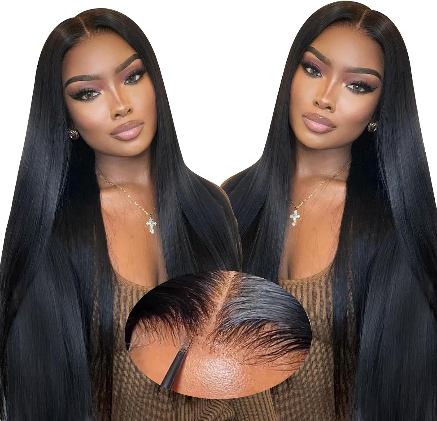22 Pouces 9x6 Straight Glueless 200% Densité Perruque Femme Naturelle Brésilien Perruque Naturel Humaine Sans Colle Cheveux Humain Wear and Go Wig Human Hair Pre Plucked Pre Cut Couleur 9x6 Couleur Naturelle straight