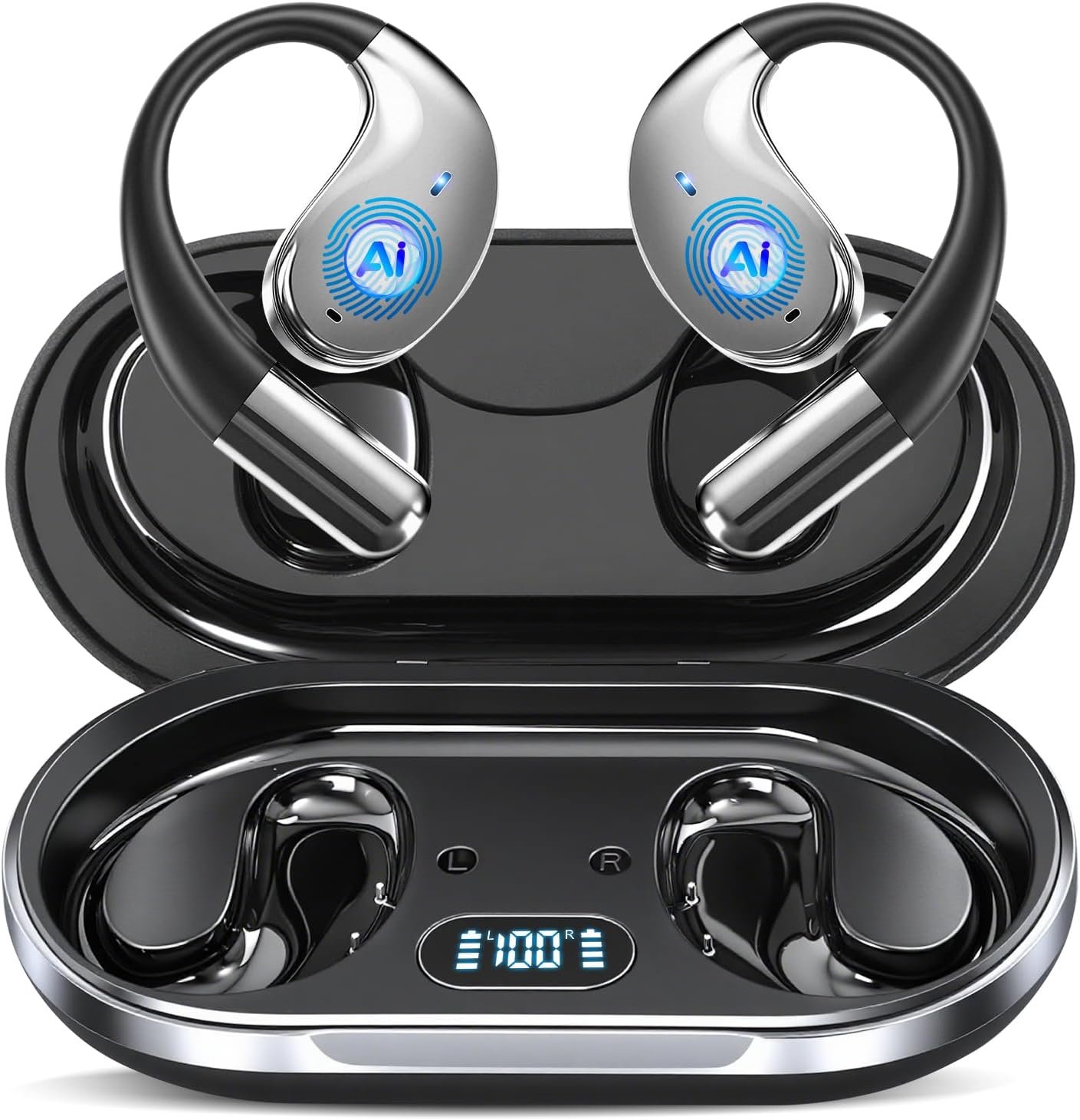 AI Ecouteur Traducteur Vocal Instantané, 80H Bluetooth 6.1 Ecouteurs sans Fil Open Ear avec 198 Langues, 3 en 1 Écouteur Traduction Vocale Instantanée, 7 Modes de Traduction, pour Affaires/Études1