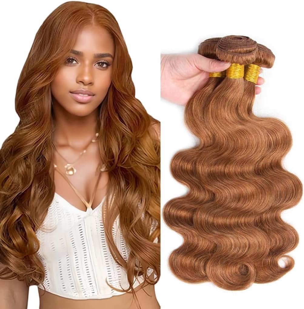 Body Wave Bundles Human Hair Tissage Cheveux Extensions De Cheveux Humains Tressés Naturels Extensions 3 Bundles 50g/pcs Double Weft #30 Light Brown for Women 18 20 22 Inch