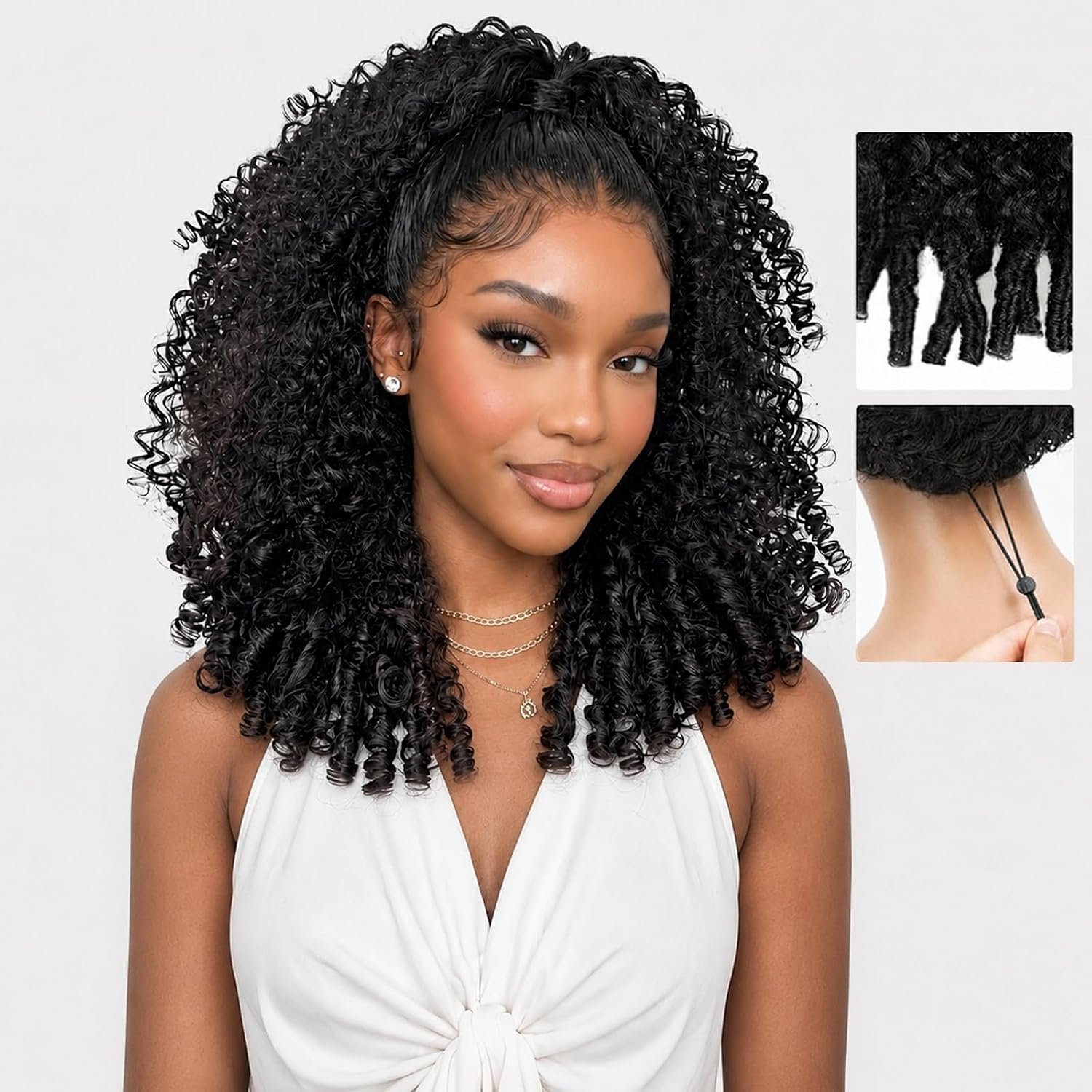 Burmese Curly 3 In 1 Half Wig Human Hair 200 Density Glueless Wig 16 Pouces Couleur HALF BC Natural Black