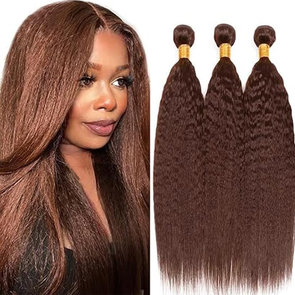 Bundles Human Hair #4 Chocolate Brown Cheveu Humain Unprocessed Double Weft Weave Brazilian Remy Virgin Human Hair Extension 100g/bundle Total 300g 16 18 20 Inch  Couleur #4 Y