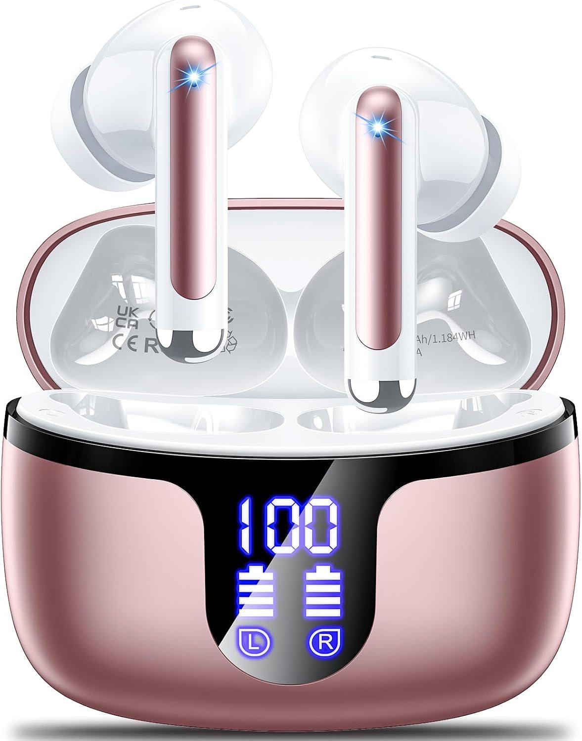Ecouteurs Bluetooth sans Fil, AOVOCE Oreillette Bluetooth 5.4 avec 4 ENC Réduction Bruit Mic Écran LED 42H Durée Lecture IP6 Étanche Sport Contrôle Tactile HiFI Son Stéréo Casque pour iOS Android Rose