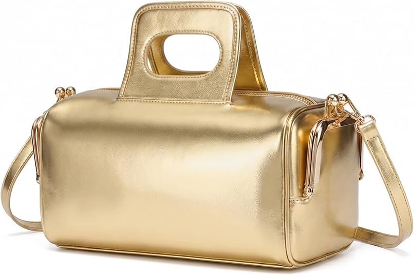 Retro Pillow Handbag, Shoulder Bag Crossbody Purse for Women | Vegan PU Leather, Top Handle, Adjustable & Detachable Shoulder Strap, Side Kisslock Pocket, for Daily, Shopping, Dating, Gift