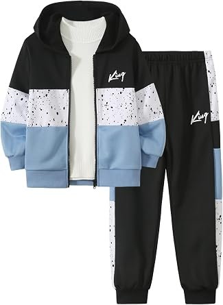 Garçons 2 Pièces Tenues Zipper Colorblock Hooded Shirt Pantalon Set 3-14Y
