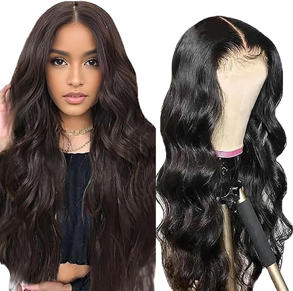 Perruque Femme Naturelle 13x1 Lace Front Wig Body Wave Human Hair Wig Perruque Sans Cheveux Humai 180% Density Pre Pluck Colle Couleur Natural Black 32 Pouces