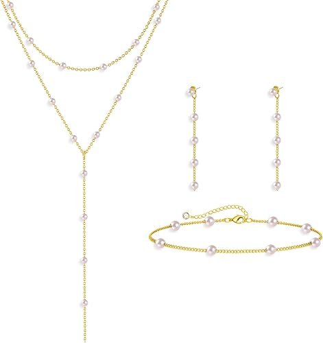 Collier en forme de perle d'or Y pour les femmes Layered Lariat Long pendentif