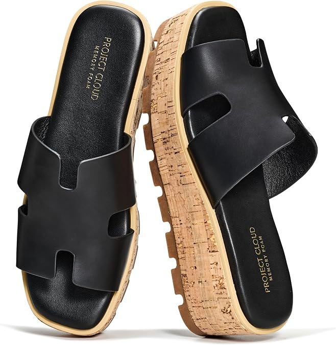 100% véritable en cuir Wedge Platform Sandals for Women (MILA) | Soft Memory Foam Insole Wedge Sandals Women - Anti-dérapant Outsole Confortable Platform Design - Sandales légères pour les femmes