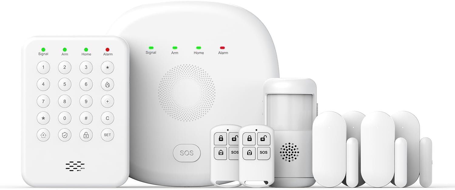 Alarme Maison sans Fil avec Capteurs De Porte Et De Mouvement 2.4GHZ WIFI 丨Intelligent Clavier丨Contrôle Vocal丨4G/APP Alerte