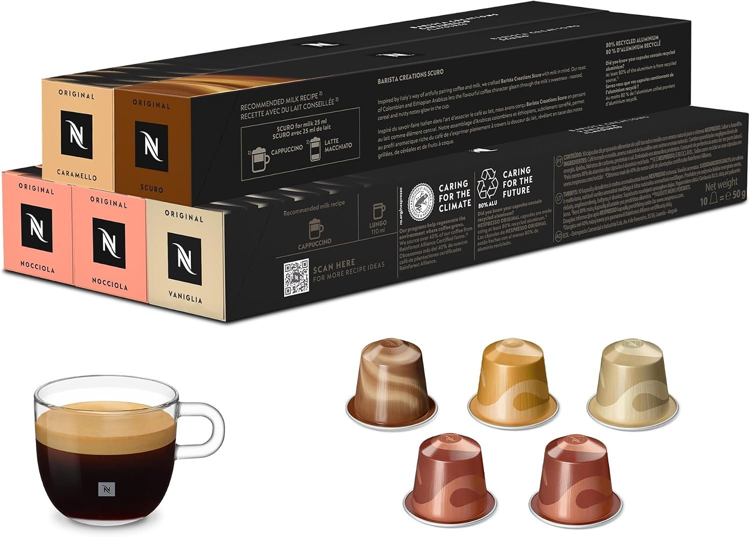 Nespresso Original - Assortiment Barista Creations - 50 Capsules Café Utilisation avec machines Nespresso Original - Extraction Ristretto ou Espresso - Recettes gourmandes avec lait