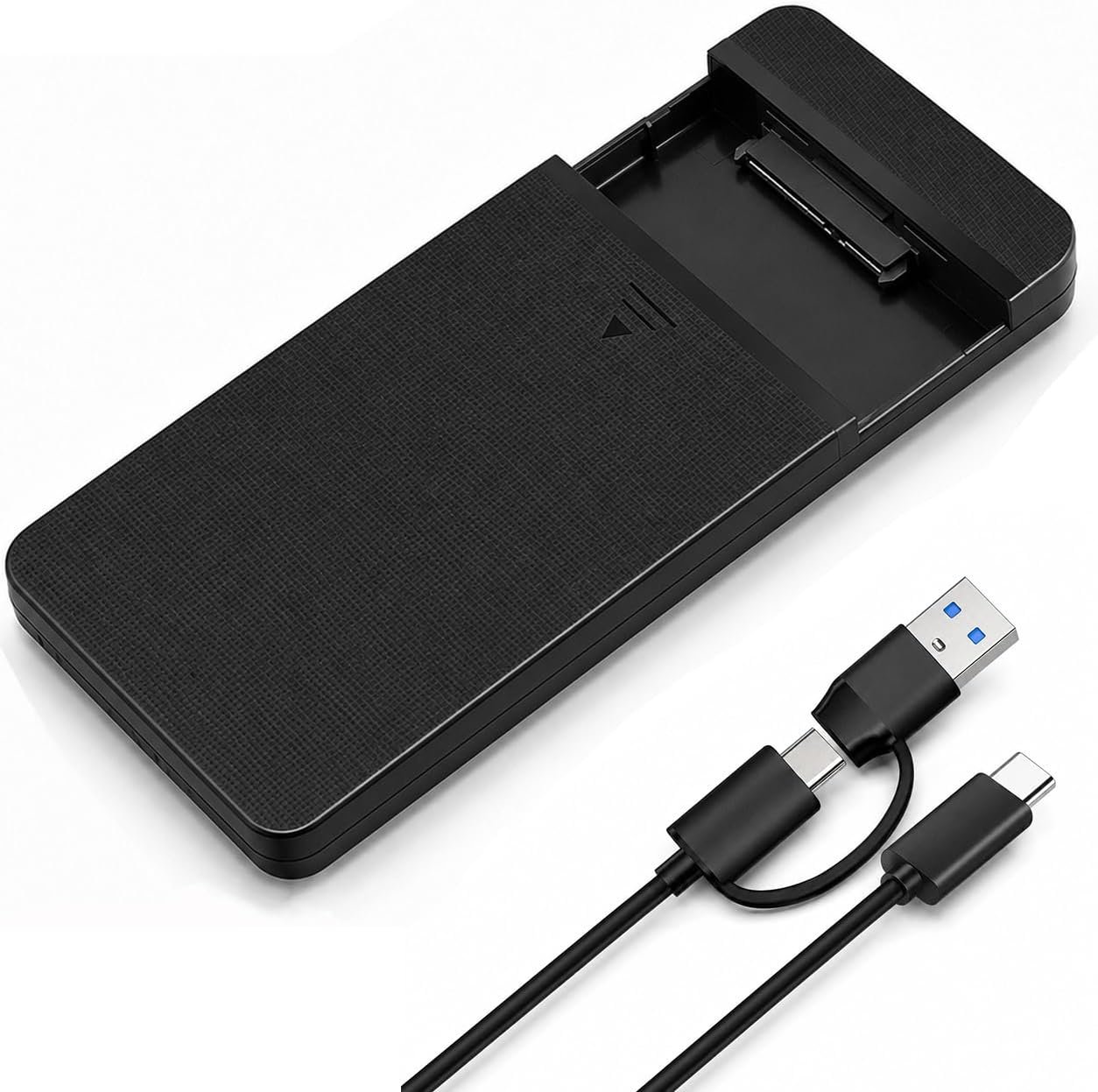 Boîtier Disque Dur 2,5 Pouces 10 Gbps pour HDD SSD SATA, Boîtier SSD Externe USB-C/USB-A vers SATA III avec UASP Trim, Jusqu’à 6 to, 7/9,5 mm, sans Outils, Noir