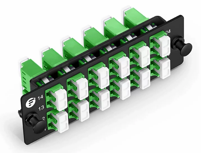 Panneau d'Adaptateur à Fibre Optique FHD®, 24 Fibres OS2 Monomode et 12 Ports Adaptateurs LC APC Duplex (Vert)