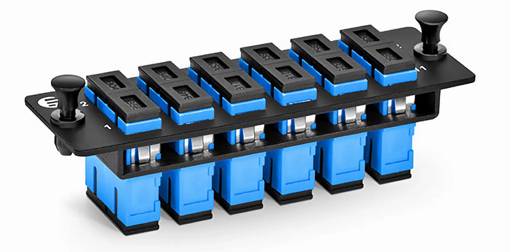 Panneau d'Adaptateur à Fibre Optique FHD®, 12 Fibres OS2 Monomode et 6 Ports Adaptateurs SC UPC Duplex (Bleu)