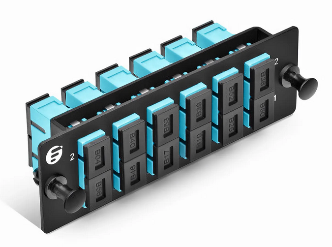Panneau d'Adaptateur à Fibre Optique FHD®, 12 Fibres OM4 Multimode et 6 Ports Adaptateurs SC UPC Duplex (Aqua)