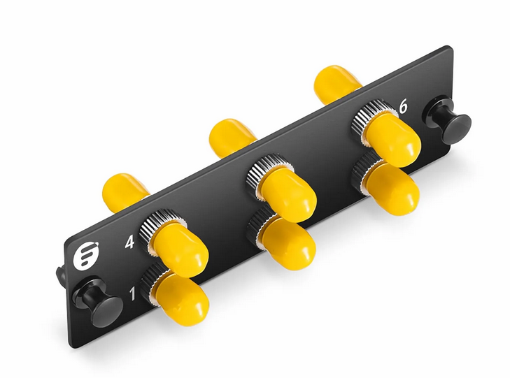 Panneau d'Adaptateur à Fibre Optique FHD® avec 6 Fibres OM3/OM4 Multimode, 6 x ST Simplex (Plaqué), Manchon en Céramique
