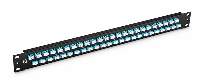 Panneau d'Adaptateur à Fibre Optique FHU® 1U 19", 96 Fibres OM4 Multimode et 48 Ports Adaptateurs LC UPC Duplex (Aqua)