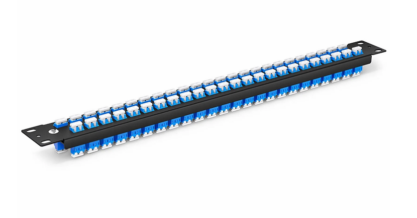 Panneau d'Adaptateur à Fibre Optique FHU® 1U 19", 96 Fibres OS2 Monomode et 48 Ports Adaptateurs LC UPC Duplex (Bleu)