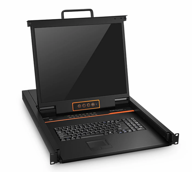 Switch/Commutateur KVM à 16 Ports x 2 Utilisateurs Cat5 avec Écran LCD 19" Full HD 1080P et Accès à Distance IP, USB, Montage en Rack 1U