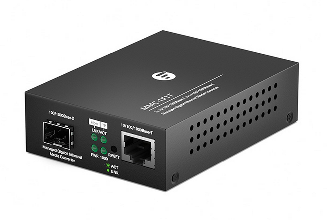 Convertisseur de Média Gigabit Ethernet Géré, 1x 10/100/1000Base-T RJ45 vers 1x 100/1000Base-X SFP