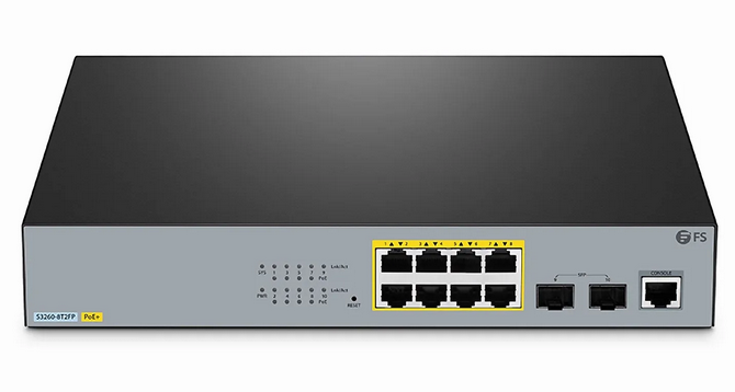S3260-8T2FP, Switch Gigabit Ethernet L2+ PoE+ à 8 Ports, 8 x Ports PoE+ @240W, avec 2 Liaisons Montantes SFP 1Gb