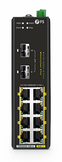 TSN3220-10S-U, Switch PoE++ Industriel Manageable L2 8 Ports Gigabit Ethernet, 8 Ports PoE++ @360W, avec 2 Ports SFP+ 1/10Gb