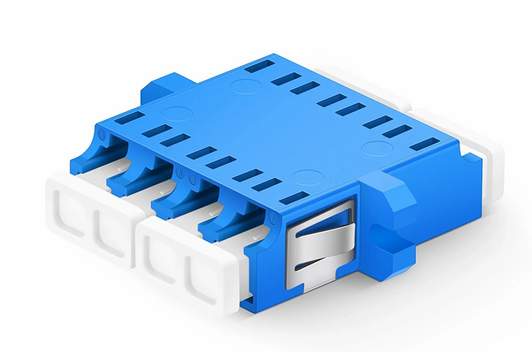 Adaptateur/Coupleur de Fibre Optique Plastique LC/UPC vers LC/UPC Quad OS2 avec Bride