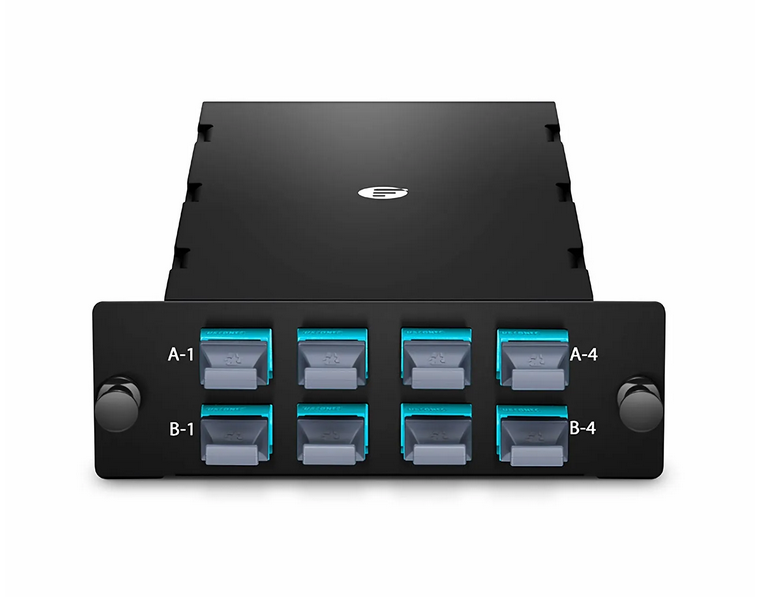 Cassette à Maille FHD® 8 x MTP®-8, 64 Fibres OM4 Multimode, Universelle, 8 x 8F MTP® vers 8 x 8F MTP® (Aqua), 0,35 dB Max