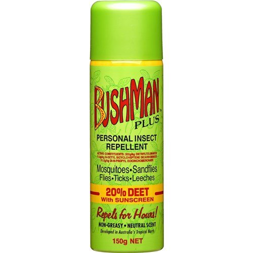 BUSHMANS PLUS 20% DEET 150G AEROSOL WITH SUNSCREEN