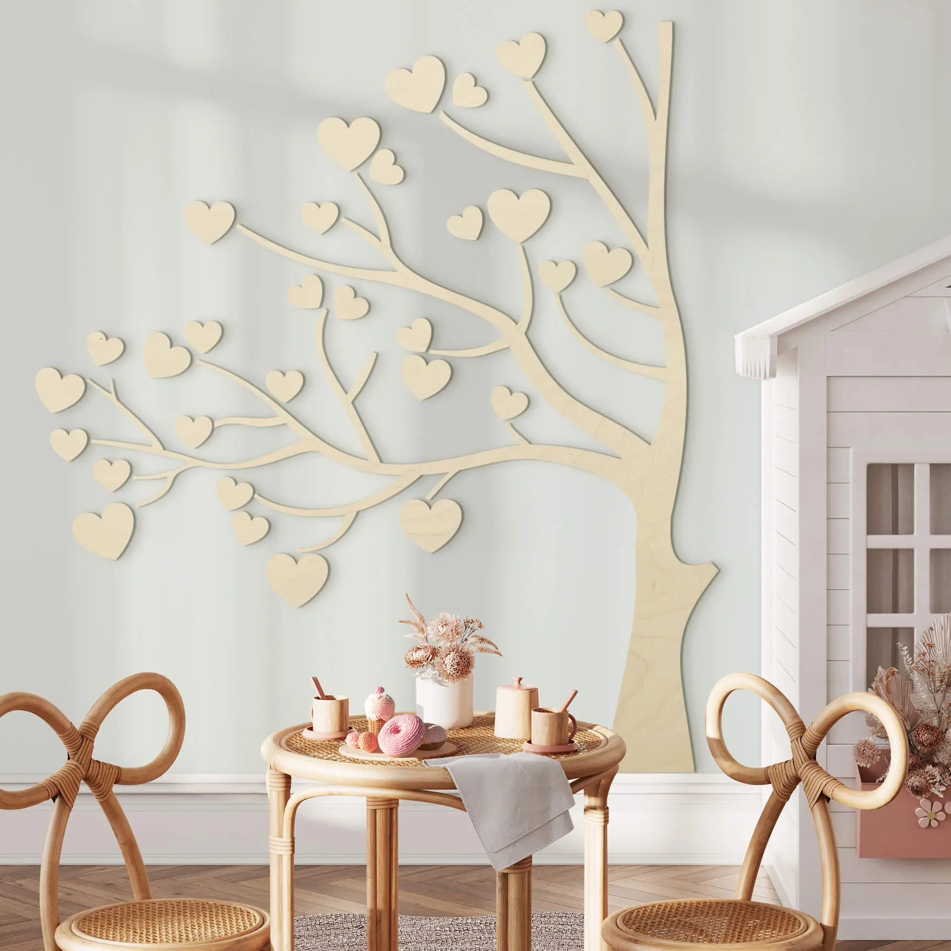 Décoration en bois placage peuplier Arbre avec des cœurs - 150x180 cm - (1) Branches à gauche